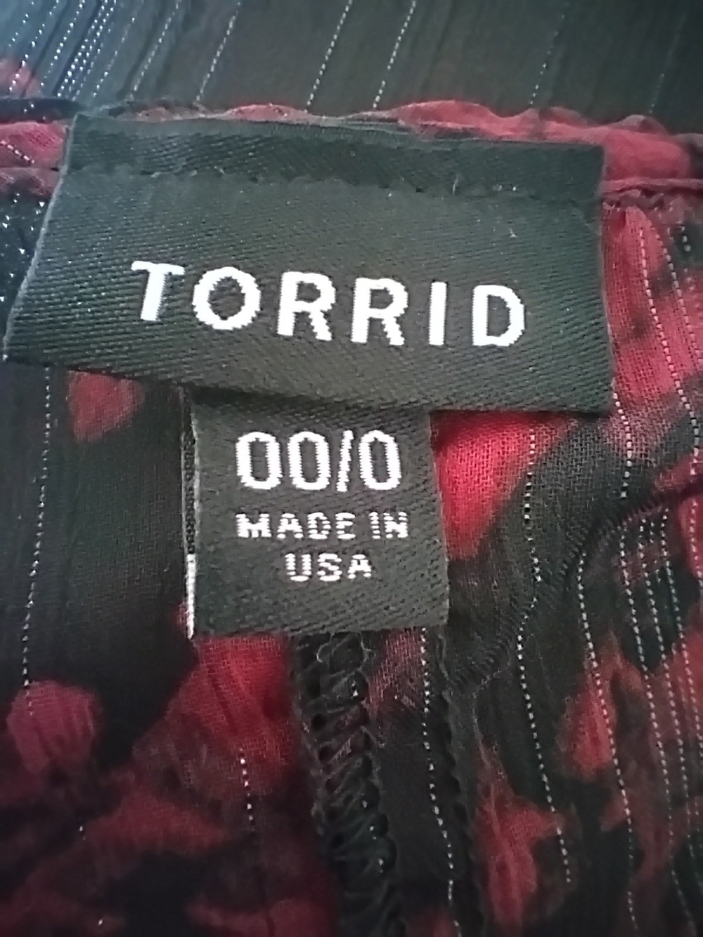 Torrid Black Red Rose Floral Sheer Chiffon Kimono Lurex Silver Pinstripe Sz 00/0 - Picture 4 of 7
